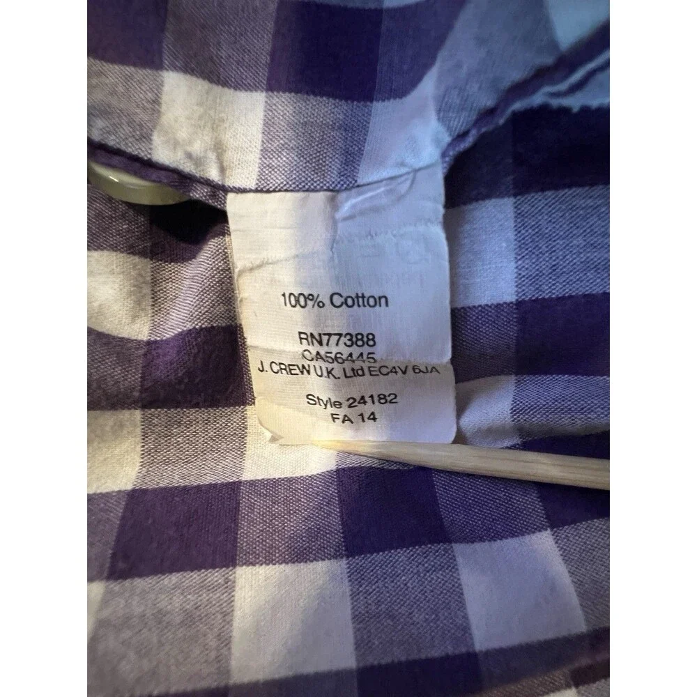 J.Crew Purple White Gingham Plaid Button Down Shirt Men's L 100% Cotton 24182